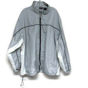 Vtg Winner Windbreaker Jacket 2XLT Lined Full Zip Gray White Track Golf Outdoors